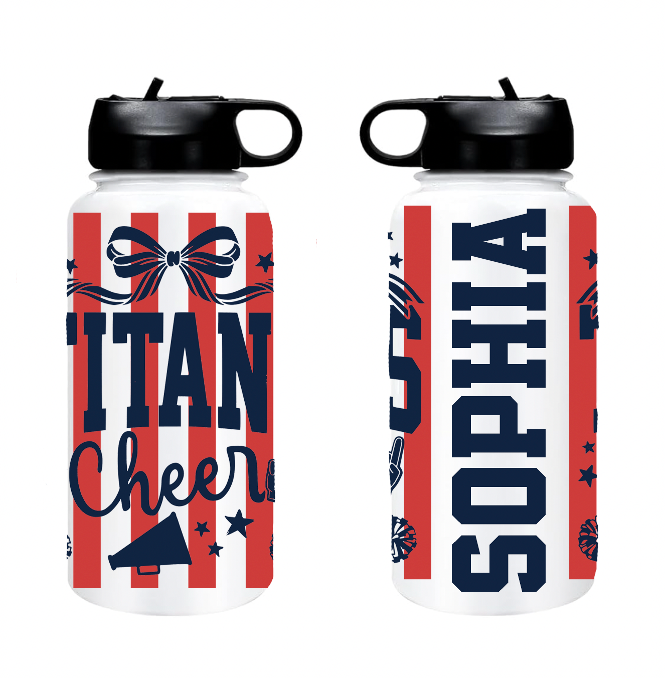 Titans Cheer Striped Personalized Water Bottle