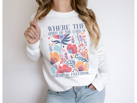 Vintage Printed Faith Sweatshirt | 2 Corinthians 3:17 There is Freedom