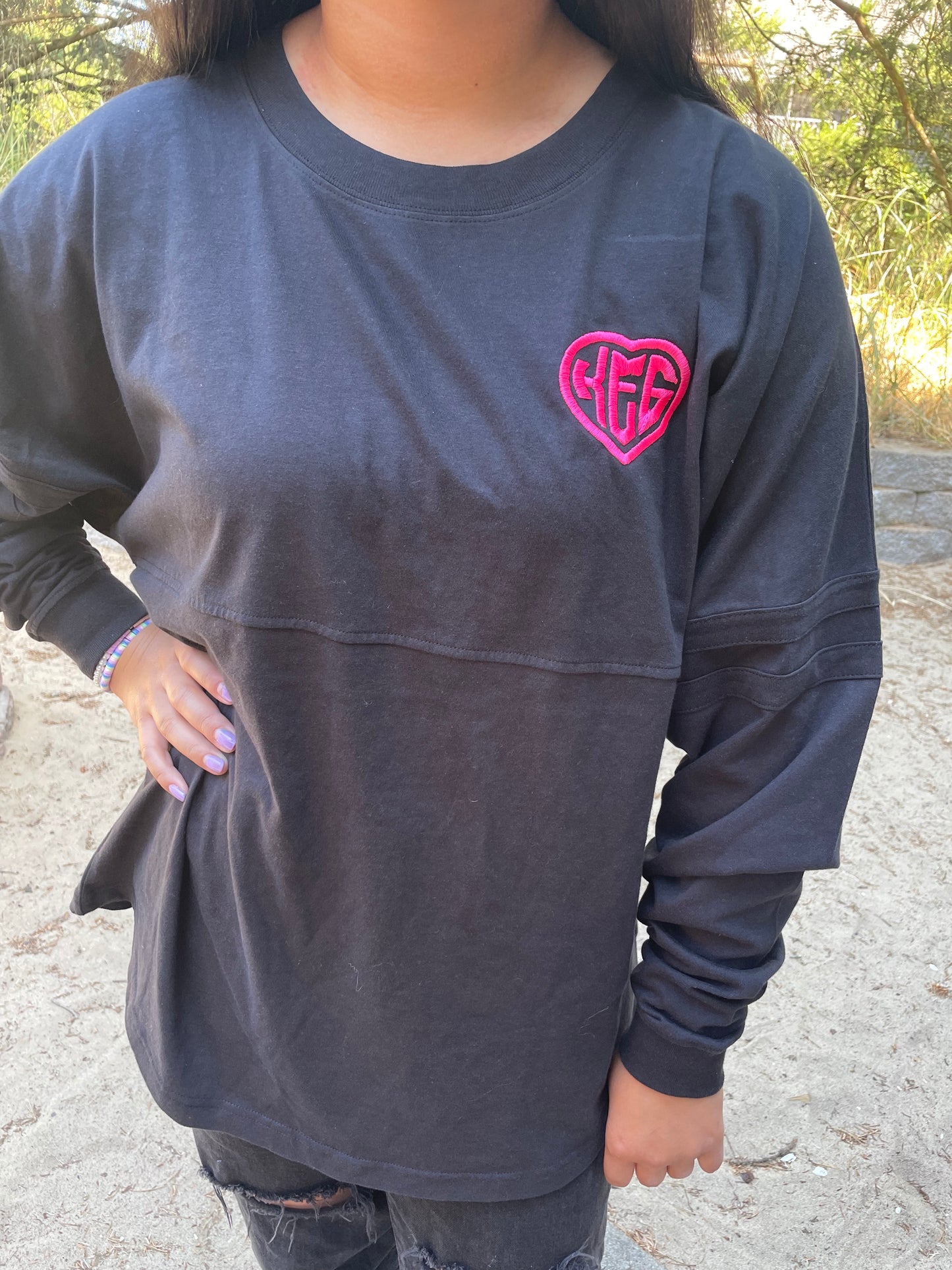 Embroidered Heart Monogram Oversized Custom Pom Pom Sports Jerseys