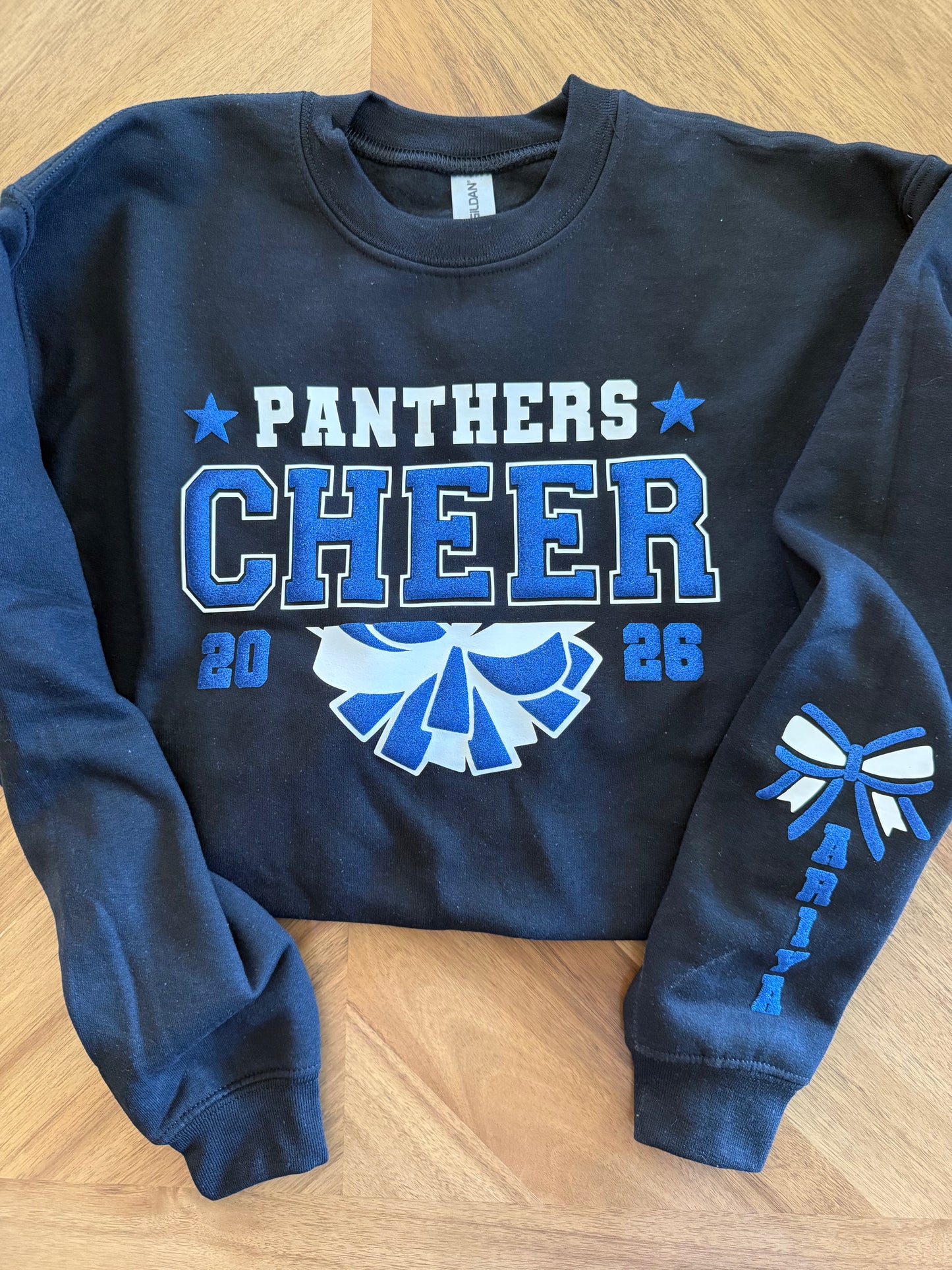 Personalized Panthers Cheer Puff and Glitter - Adult and Youth