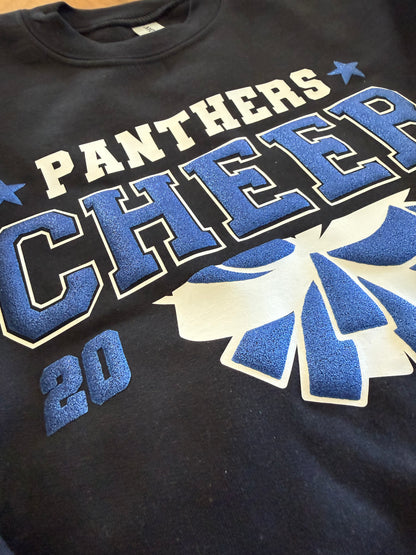 Personalized Panthers Cheer Puff and Glitter - Adult and Youth