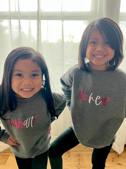 Valentines Embroidered Kid’s Name Sweatshirt | Personalized Name Sweatshirt | Big Sis Little Sis | Sister Sweatshirts