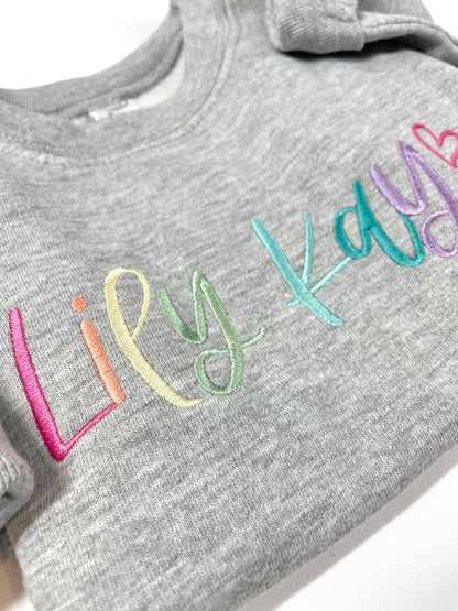 Rainbow Embroidered Kid’s Name Sweatshirt | Personalized Name Sweatshirt | Big Sis Little Sis | Sister Sweatshirts