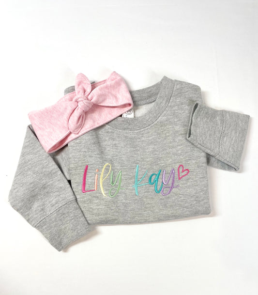 Rainbow Embroidered Kid’s Name Sweatshirt | Personalized Name Sweatshirt | Big Sis Little Sis | Sister Sweatshirts