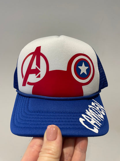 Personalized "Captain America Avengers" Trucker Hats | Youth and Adult Sizes | Marvel Hats | Disney Hats | Disneyland | Magical Vacation  - Adult and Youth