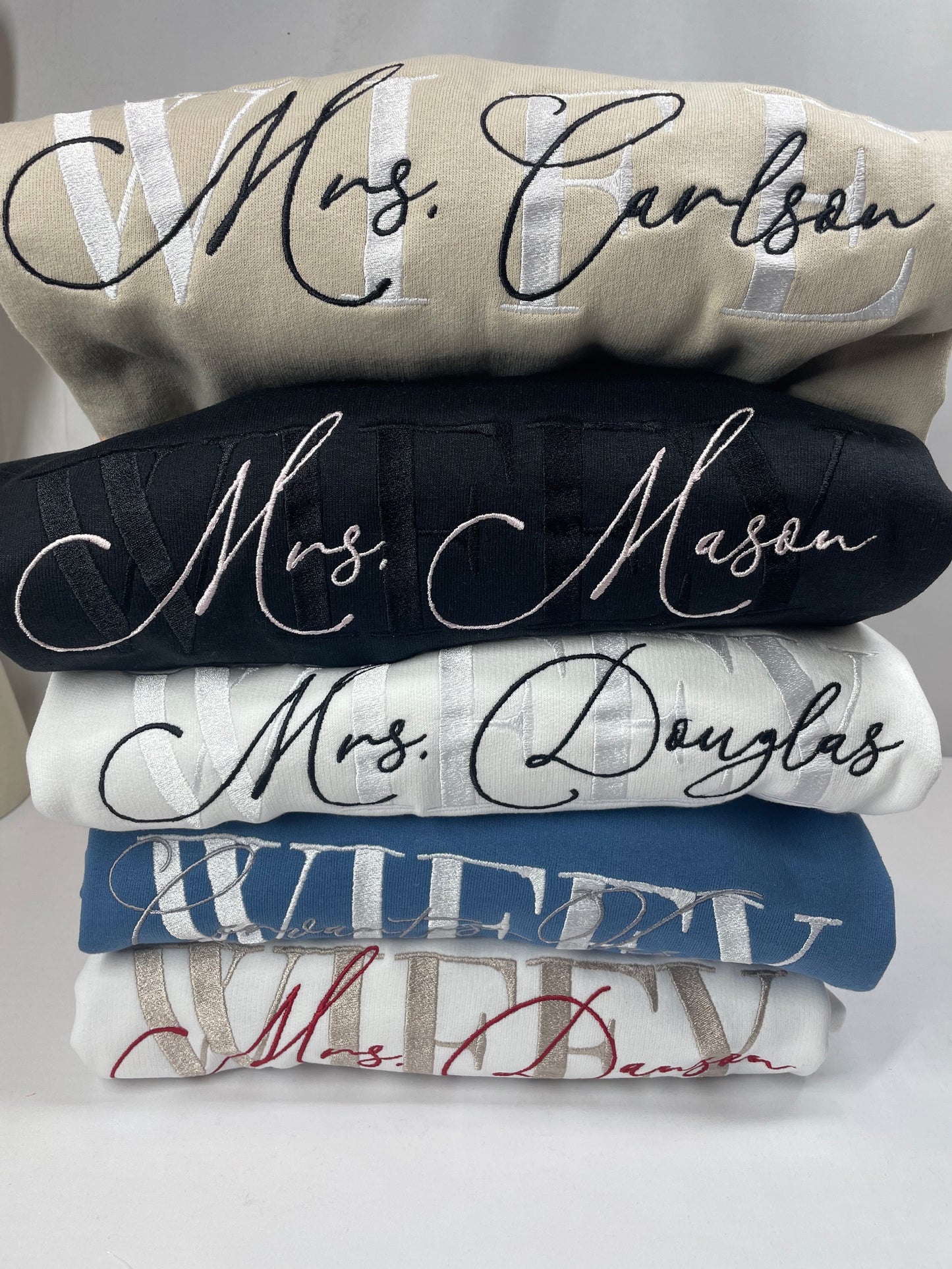 Wifey/Hubby Embroidered Sweatshirt | Custom words | Bride and Groom | Honeymoon | Personalized