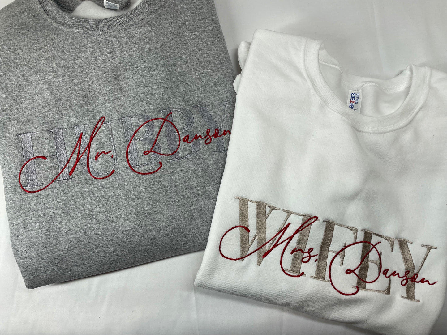 Wifey/Hubby Embroidered Sweatshirt | Custom words | Bride and Groom | Honeymoon | Personalized