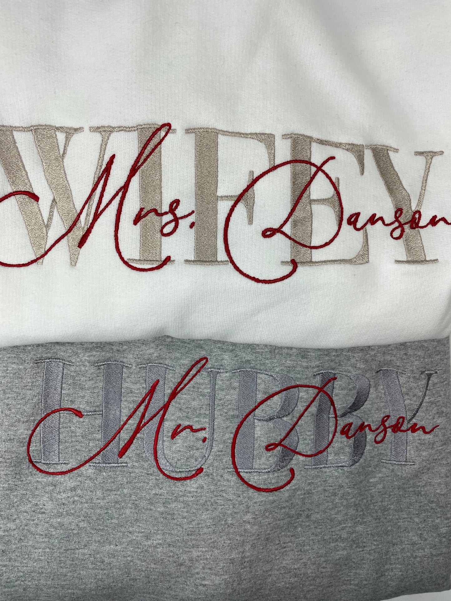 Wifey/Hubby Embroidered Sweatshirt | Custom words | Bride and Groom | Honeymoon | Personalized