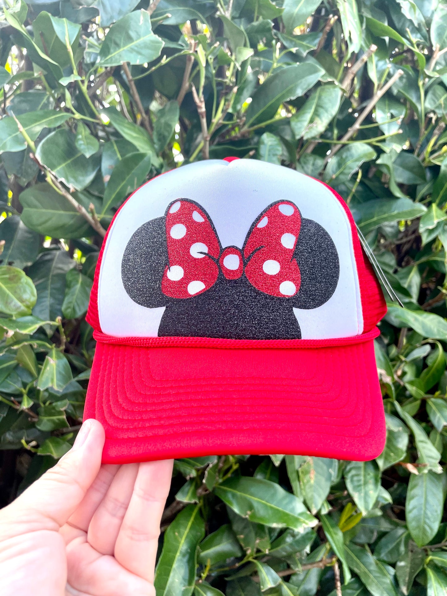 Personalized Minnie Ears Polka Dot Bow Trucker Hats - Adult and Youth