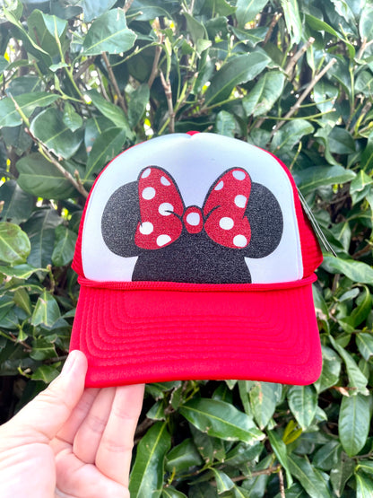 Personalized Minnie Ears Polka Dot Bow Trucker Hats - Adult and Youth