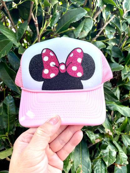 Personalized Minnie Ears Polka Dot Bow Trucker Hats - Adult and Youth