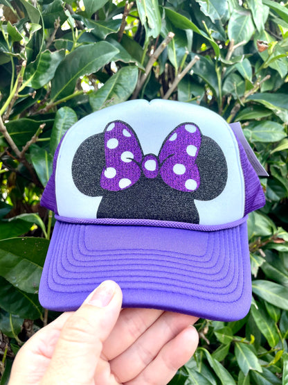 Personalized Minnie Ears Polka Dot Bow Trucker Hats - Adult and Youth