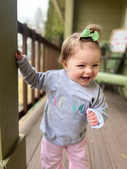 Rainbow Embroidered Kid’s Name Sweatshirt | Personalized Name Sweatshirt | Big Sis Little Sis | Sister Sweatshirts