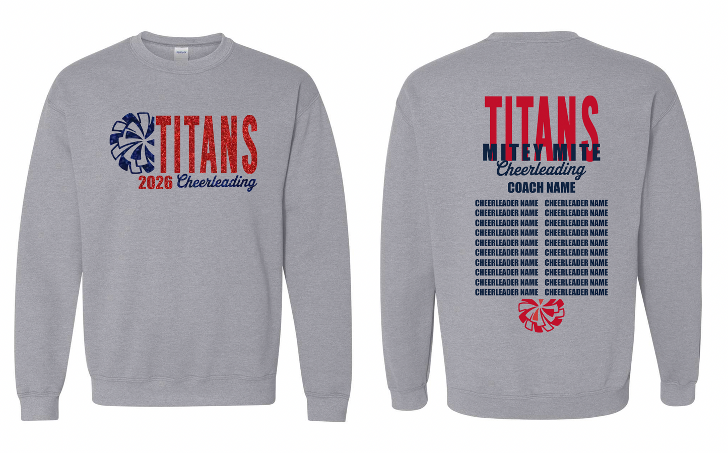 2026 Rancho Hills Titans Cheer Roster Mitey Mite - Tee, Crewneck, Hoodie