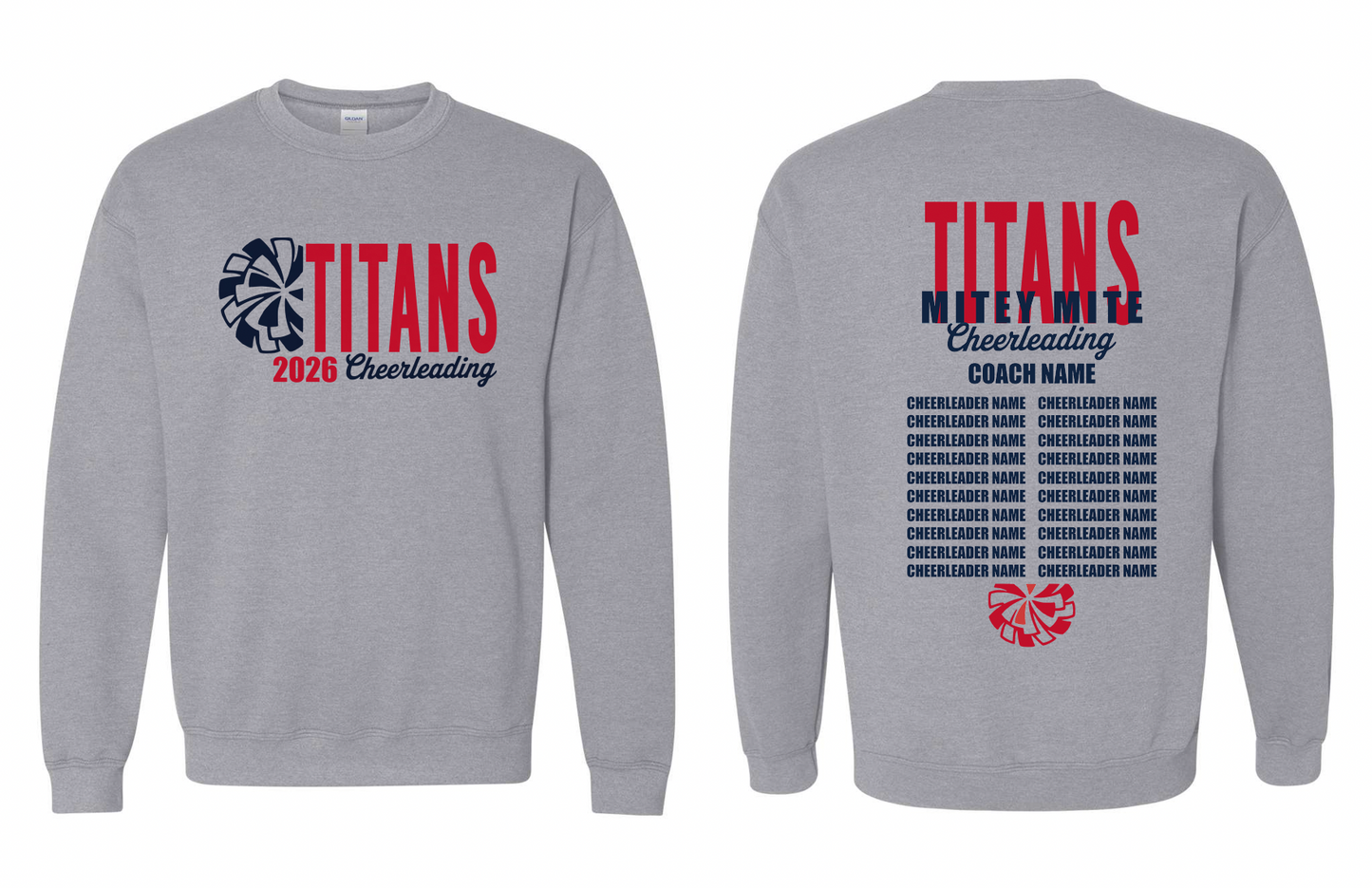 2026 Rancho Hills Titans Cheer Roster Mitey Mite - Tee, Crewneck, Hoodie