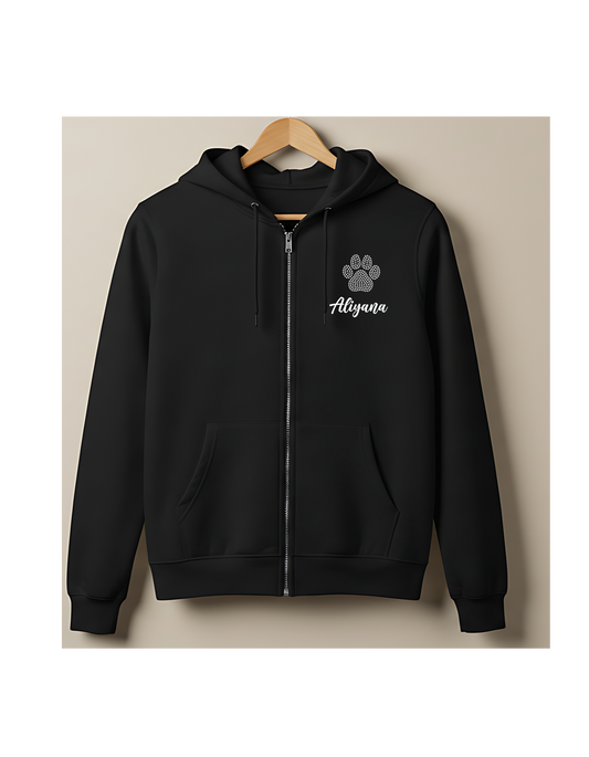 Panthers Rhinestone Full Zip Hoodie - Adult and Youth