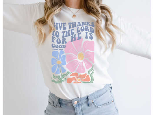 Vintage Printed Faith Sweatshirt | Psalm 106:1 Give Thanks