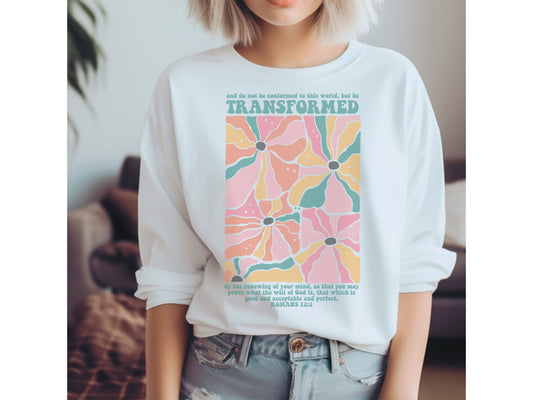 Vintage Printed Faith Sweatshirt | Romans 12:2 Be Transformed