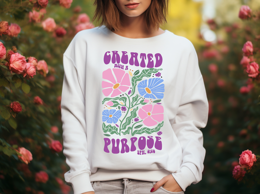 Vintage Printed Faith Sweatshirt | Ephesians 2:10 Created with a Purpose