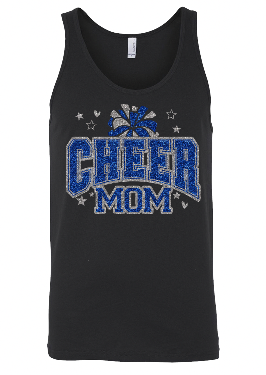 Custom Name Cheer Varsity Pom Pom Glitter Font - Youth and Adult Tee + Tank