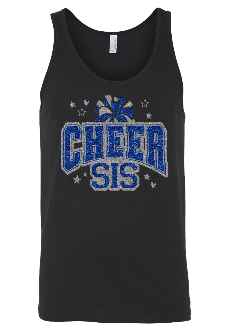 Custom Name Cheer Varsity Pom Pom Glitter Font - Youth and Adult Tee + Tank