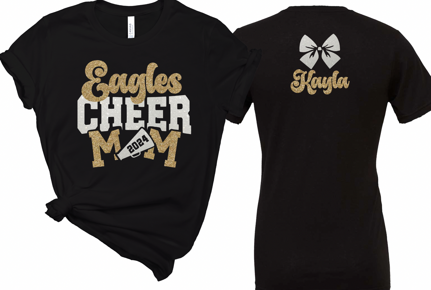 Custom Name Cheer Mom White/Gold - Adult Tee