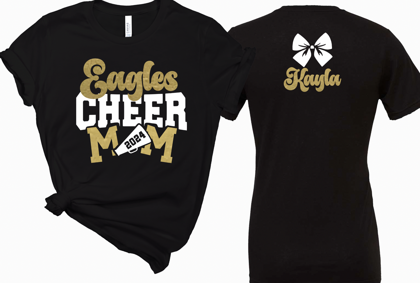 Custom Name Cheer Mom White/Gold - Adult Tee