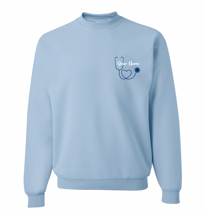 NWU Nursing Personalized Stethoscope Embroidered Crewneck Sweatshirt - 5 Colors