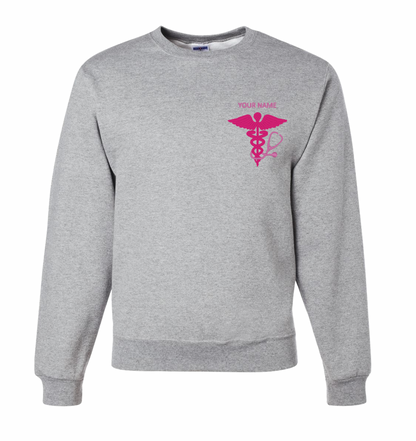 NWU Nursing Personalized Caduceus and Stethoscope Embroidered Crewneck - 5 Colors