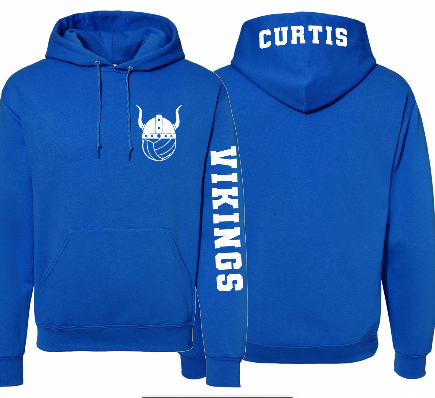 Curtis Vikings Volleyball Pocket Design Hoodie - Youth and Adult Sizes