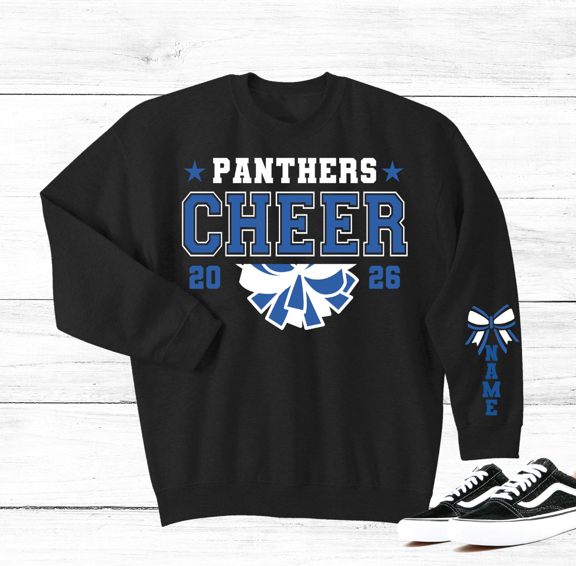 Personalized Panthers Cheer Puff and Glitter - Adult and Youth