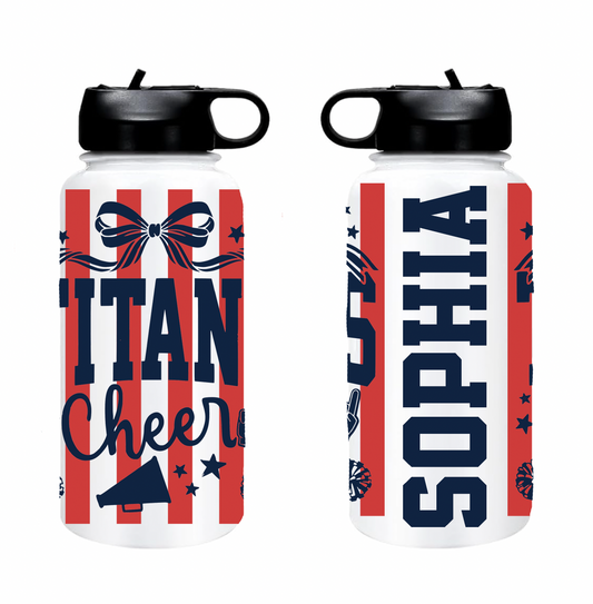 Titans Cheer Striped Personalized Water Bottle