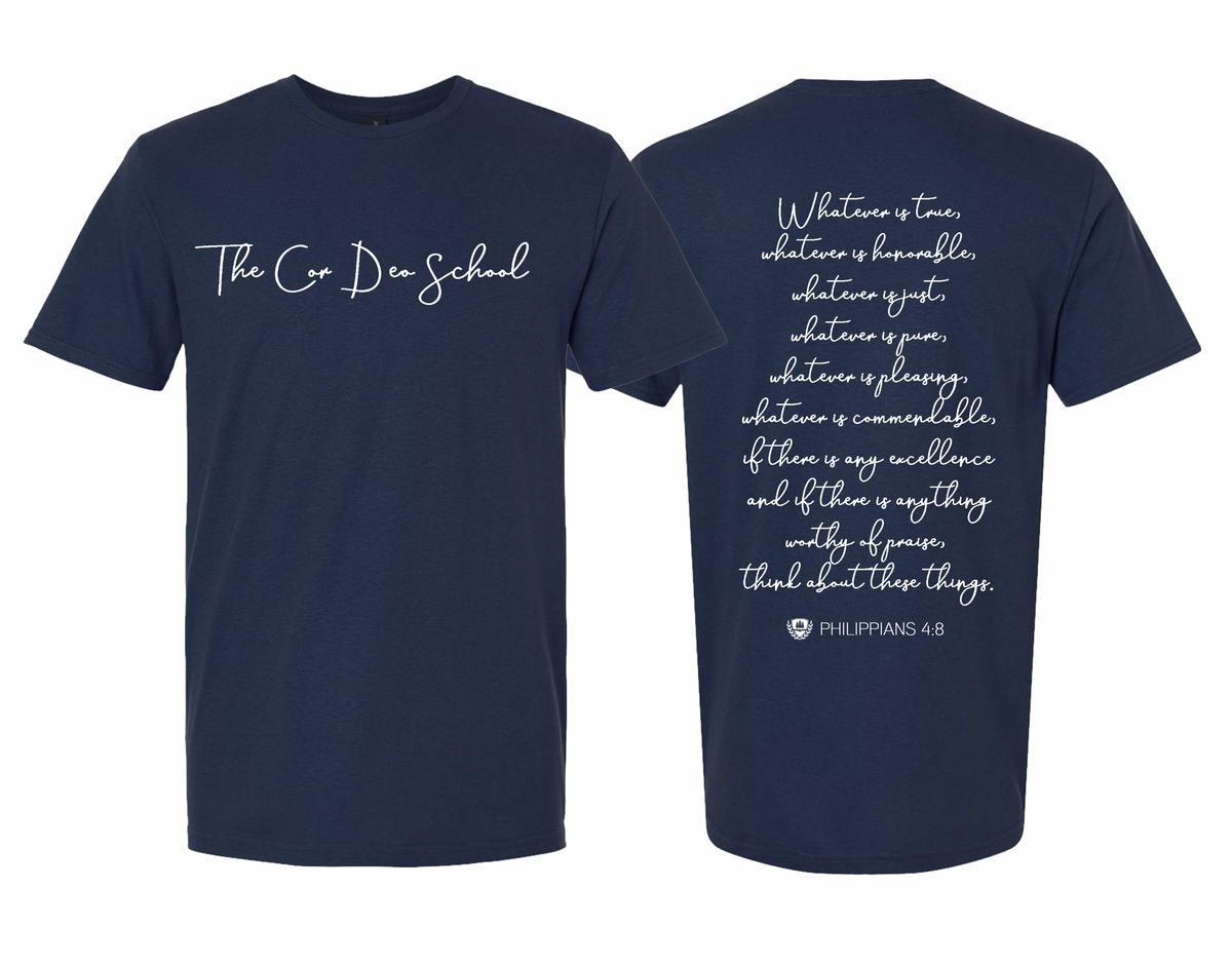 The Cor Deo School Theme Verse Tee - Navy