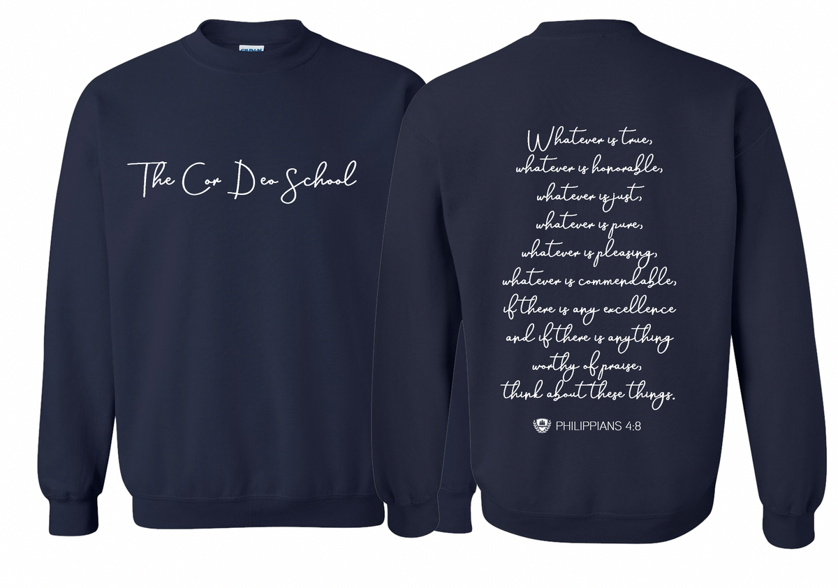The Cor Deo School Theme Verse Crewneck Sweatshirt - Navy