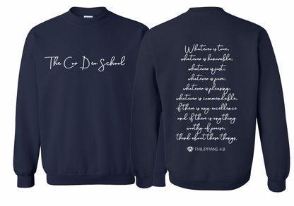 The Cor Deo School Theme Verse Crewneck Sweatshirt - Navy