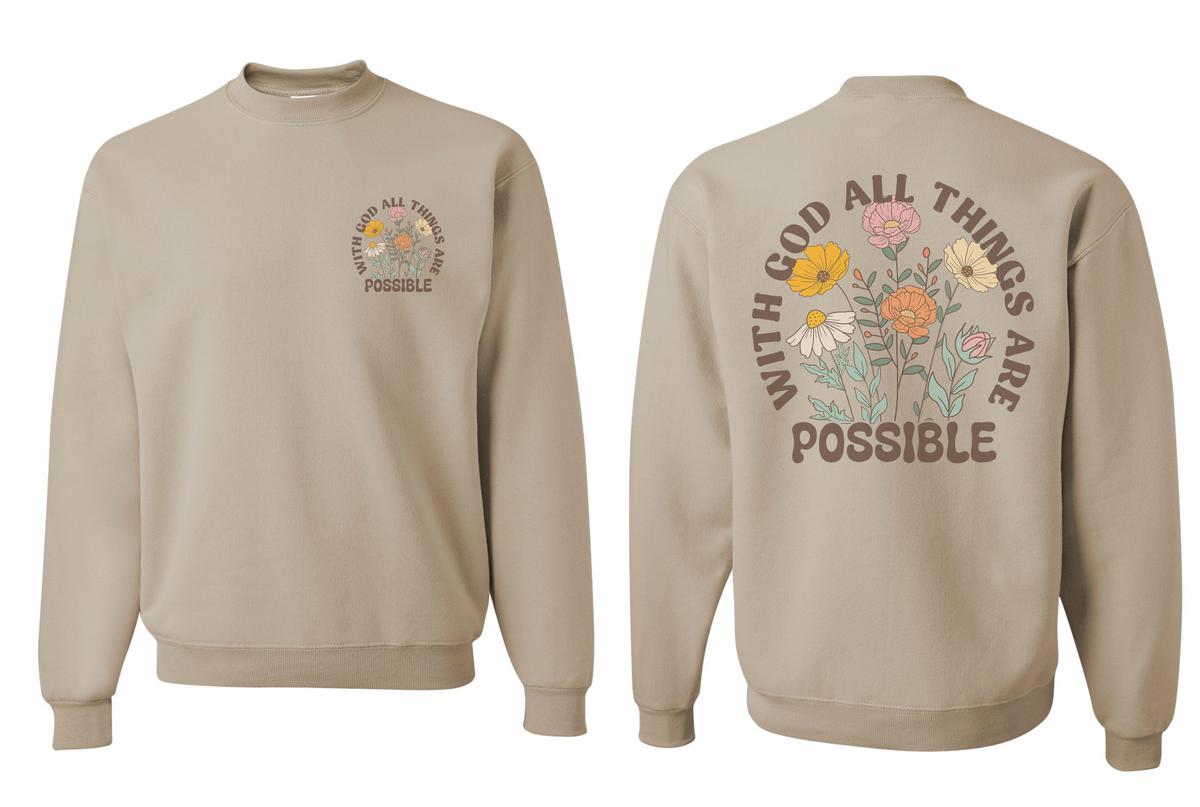 Vintage Printed Faith Sweatshirt | With God All Things Are Possible