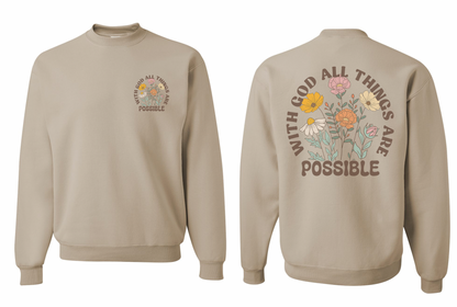 Vintage Printed Faith Sweatshirt | With God All Things Are Possible