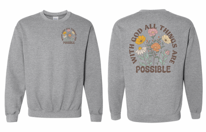 Vintage Printed Faith Sweatshirt | With God All Things Are Possible